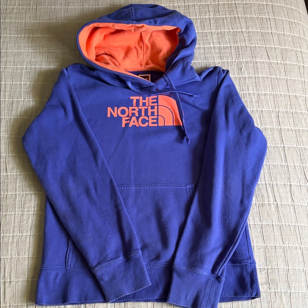 The North Face Royal Blue Purple Hoodie w/Coral Orange Logo; Nice! Cozy and cute